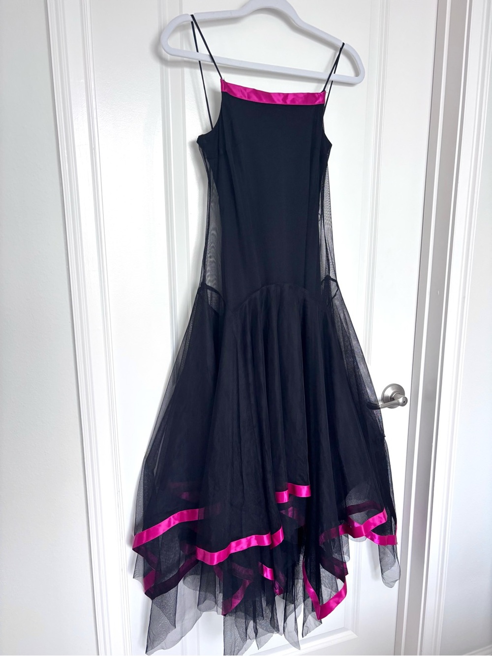 Vintage Be Smart Y2K Black Pink Handkerchief Hem Formal Prom Dress S 3/4 Goth Co